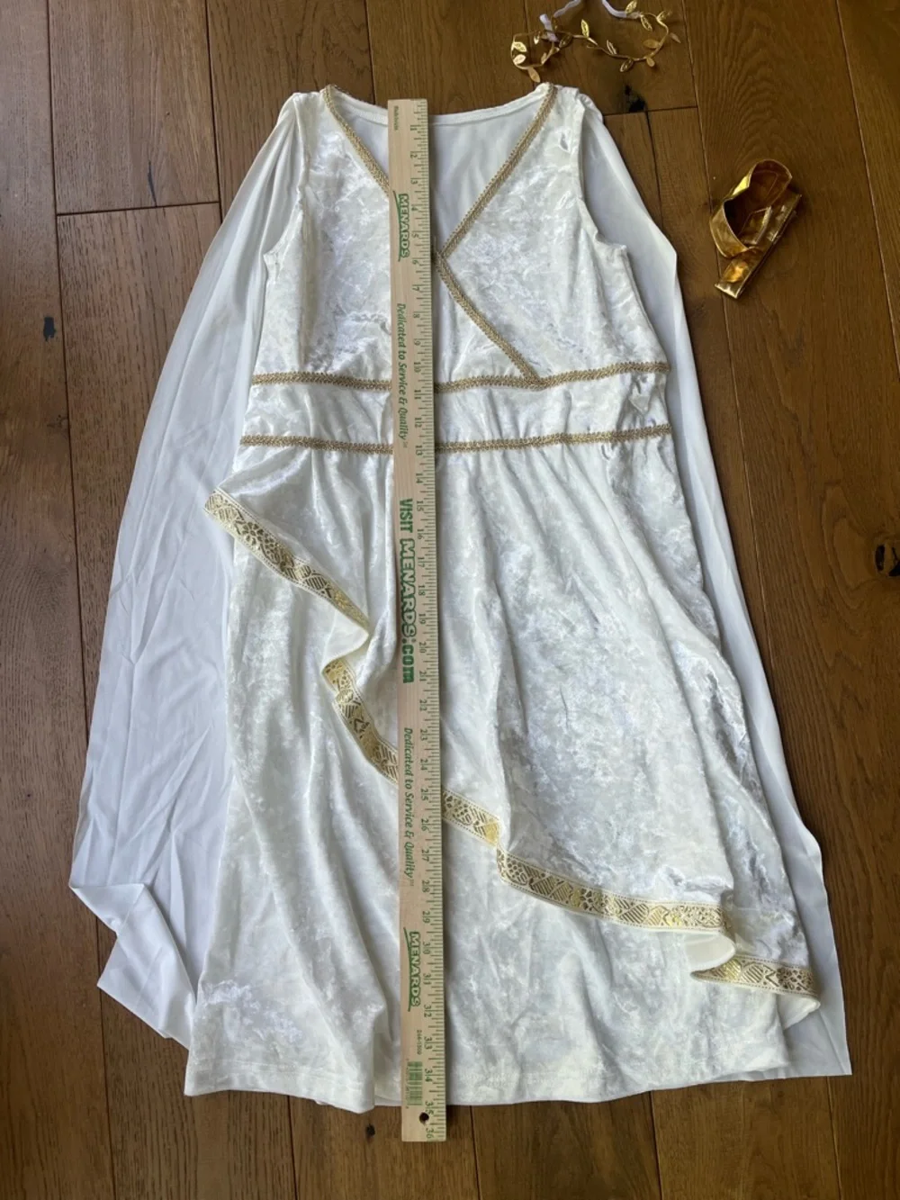 Greek costume Girls Medium White Velvet and Gold Goddess Costume Dress with Cape